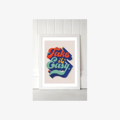 Urban Outfitters ShowMeMars Take it Easy - Retro Type Wall Art Print - White UK 3 at Urban Outfitters