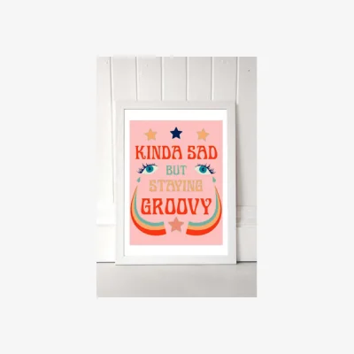 Urban Outfitters Exquisite Paradox Kinda Sad But Staying Groovy Wall Art Print - White 2 at Urban Outfitters