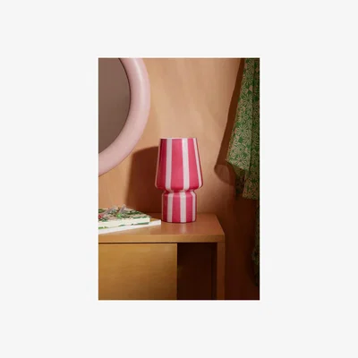 Urban Outfitters Urban Outfitters Pink Stripe Little Glass Lamp - Pink Dia: 12.5cm x H: 21cm