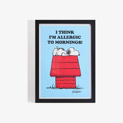 Urban Outfitters Snoopy I Think I'm Allergic To Mornings! Framed A3 Wall Art Print - Sky ALL at Urban Outfitters