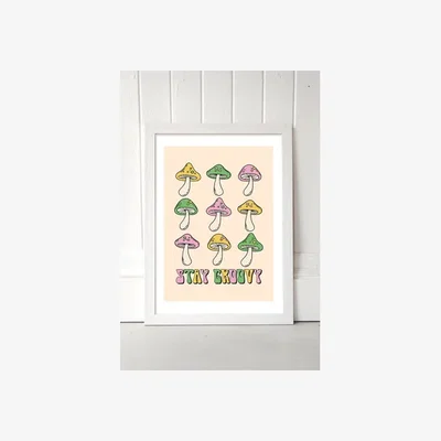 Urban Outfitters Groovy Mushroom Wall Art Print - White 2 at Urban Outfitters
