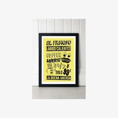 Urban Outfitters El Famoso Coffee Yellow Wall Art Print - Black 1 at Urban Outfitters