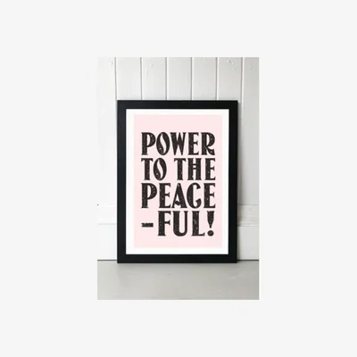 Urban Outfitters Flower Love Child Power To The Peaceful Wall Art Print - Black UK 3 at Urban Outfitters