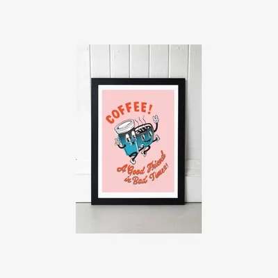 Urban Outfitters Sophie Ward Coffee, A Good Friend Wall Art Print - Black UK 3 at Urban Outfitters