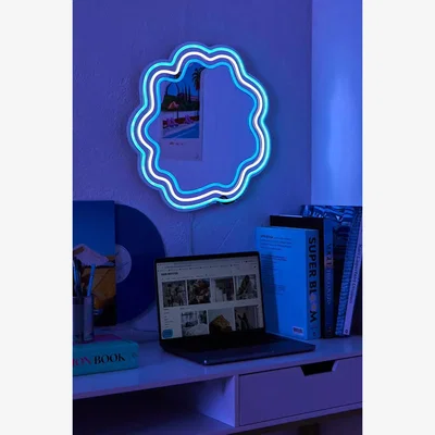 Urban Outfitters Urban Outfitters Wavy Dream Blue LED Light Mirror - Blue ALL
