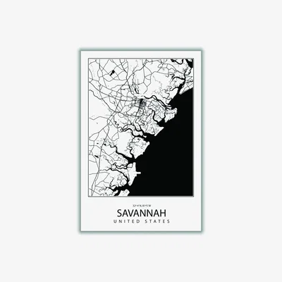 Wolf & Badger Black Map Of Savannah United States Large Stanley Print House