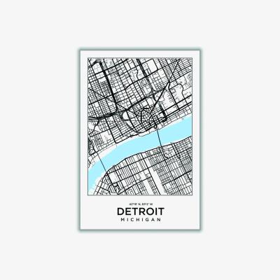 Wolf & Badger Blue Map Of Detroit Michigan A1 594 X 841Mm Stanley Print House