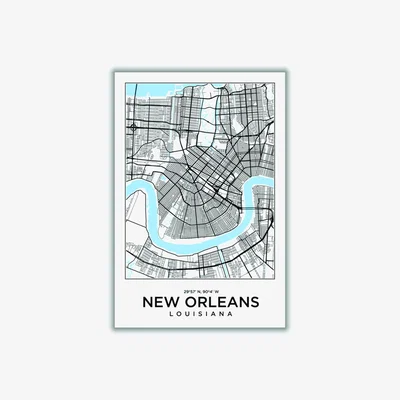 Wolf & Badger Blue Map Of New Orleans Louisiana Extra Large Stanley Print House