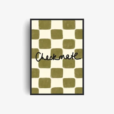 Wolf & Badger Green Checkmate Retro Giclée Art Print A3 | A4 | 210 X 297Mm | Fanclub
