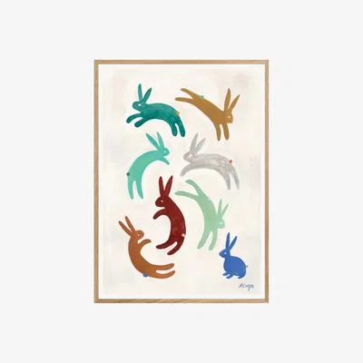 Wolf & Badger A3 Colourful Rabbits Print Rosanna Corfe