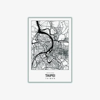 Wolf & Badger Black Map Of Taipei A4 210 X 297Mm Stanley Print House