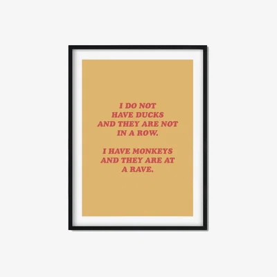 Wolf & Badger Yellow / Orange I Have Monkeys - A0 Poster Size A0 841 X 1189Mm The Native State