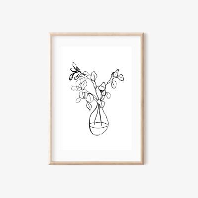 Wolf & Badger Black / White Eucalyptus Still Life Black Ink Drawing Print A3 297 X 420Mm Emily M Art & Design