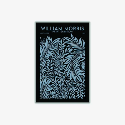 Wolf & Badger Blue William Morris Print Exibition Black A2 420 X 594Mm Stanley Print House