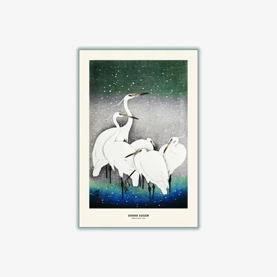 Wolf & Badger White Ohara Koson - Group Of Egrets A1 594 X 841Mm Stanley Print House