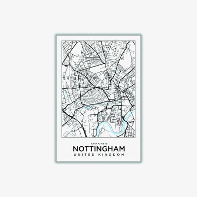 Wolf & Badger Black Map Of Nottingham United Kingdom Medium Stanley Print House