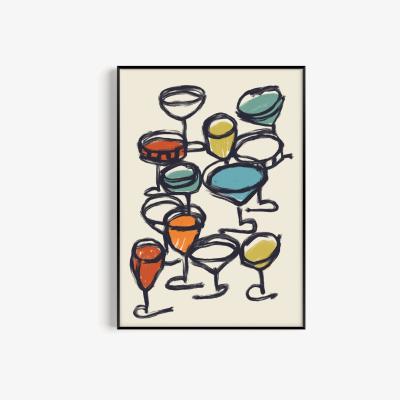 Wolf & Badger Neutrals Cocktail Drawing Art Print - A3 Natalie Cass Art