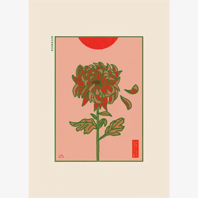 Wolf & Badger Lucky Chrysanthemum Print A4 210 X 297Mm Niconico