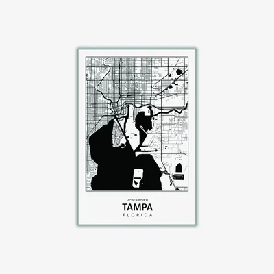 Wolf & Badger Black Map Of Tampa Florida Xxs Stanley Print House