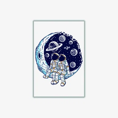 Wolf & Badger Blue Best Friends A2 420 X 594Mm Stanley Print House