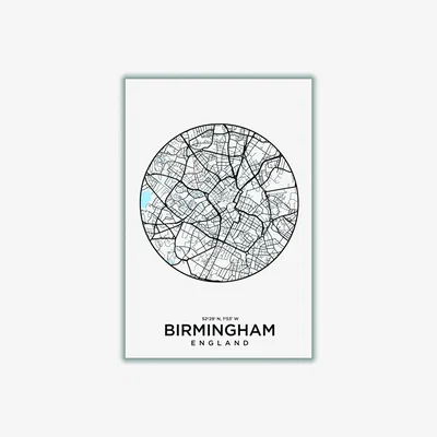 Wolf & Badger Black Map Of Birmingham A2 420 X 594Mm Stanley Print House