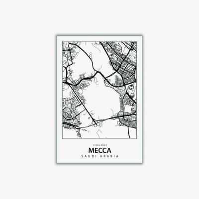 Wolf & Badger Black Map Of Mecca Saudi Arabia A2 420 X 594Mm Stanley Print House