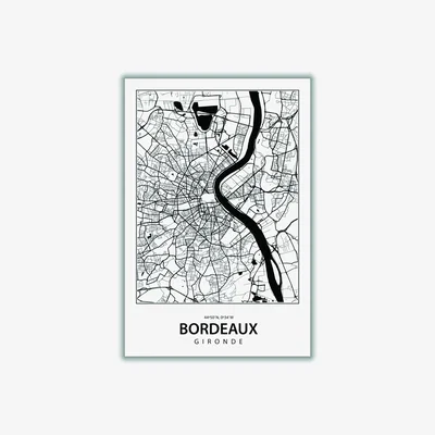 Wolf & Badger Black Map Of Bordeaux A1 594 X 841Mm Stanley Print House