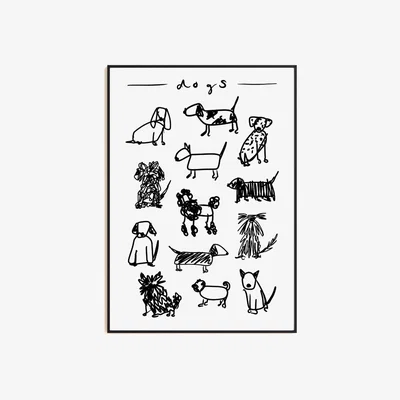 Wolf & Badger Dog Black And White Drawing Art Print - A2 Natalie Cass Art