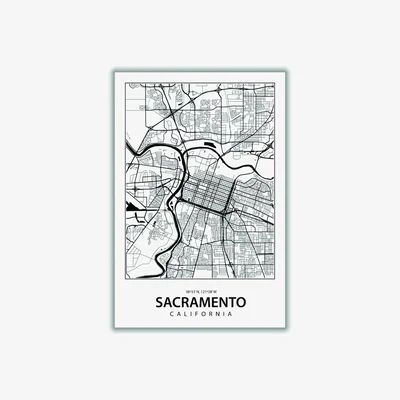 Wolf & Badger Black Map Of Sacramento Medium Stanley Print House
