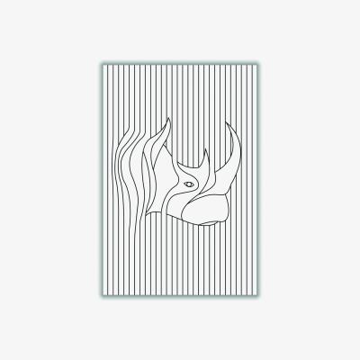 Wolf & Badger Black Line Drawing Rhino A4 210 X 297Mm Stanley Print House