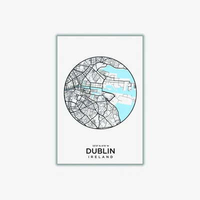 Wolf & Badger Blue Map Of Dublin A2 420 X 594Mm Stanley Print House