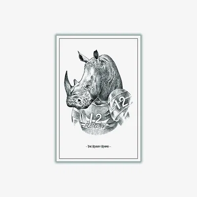 Wolf & Badger Grey The Rugby Rhino A1 594 X 841Mm Stanley Print House