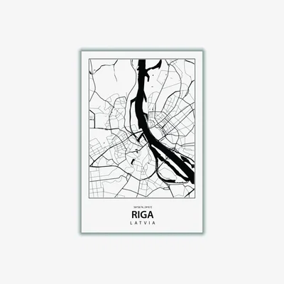 Wolf & Badger Black Map Of Riga Latvia Large Stanley Print House