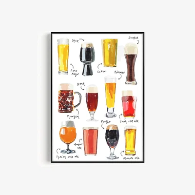 Wolf & Badger Gold / Yellow / Orange Beer Hand Painted Art Print - A2 Natalie Cass Art