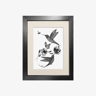 Wolf & Badger Black 'Hummingbird & Hibiscus' - Fine Art Print Emily Carter