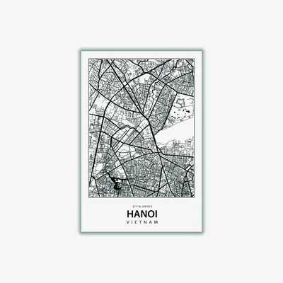 Wolf & Badger Black Map Of Hanoi Vietnam Small Stanley Print House