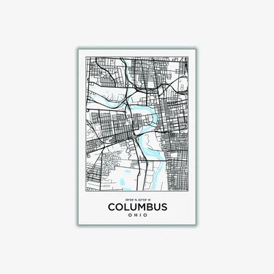 Wolf & Badger Black Map Of Colombus Ohio A1 594 X 841Mm Stanley Print House