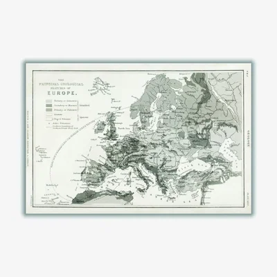 Wolf & Badger Grey Geological Map Of Europe A1 594 X 841Mm Stanley Print House