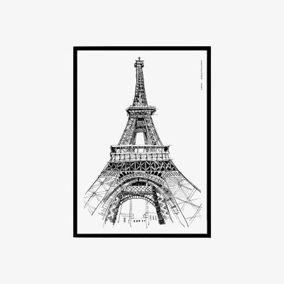 Wolf & Badger Black / White The Eiffel Tower, Paris Art Print: Iconic City Landmarks Illustrations A4 210 X 297Mm Awol