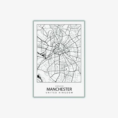 Wolf & Badger Black Map Of Manchester United Kingdom A3 297 X 420Mm Stanley Print House