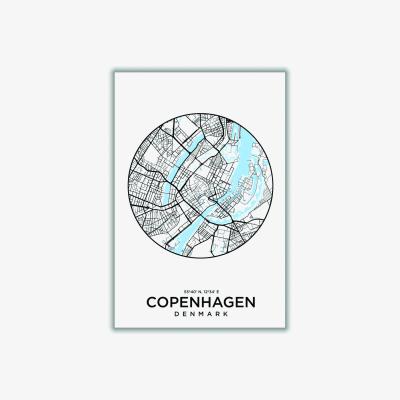 Wolf & Badger Blue Map Of Copenhagen A4 210 X 297Mm Stanley Print House