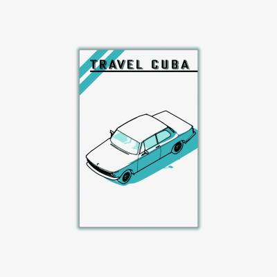 Wolf & Badger Travel Cuba Blue Car A4 210 X 297Mm Stanley Print House