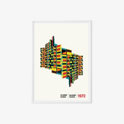 Wolf & Badger Lambeth Towers London Illustrated Art Print A3 297 X 420Mm Eye for London Prints