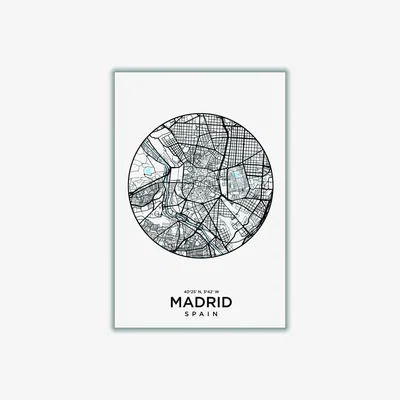Wolf & Badger Black Map Of Madrid Xxs Stanley Print House