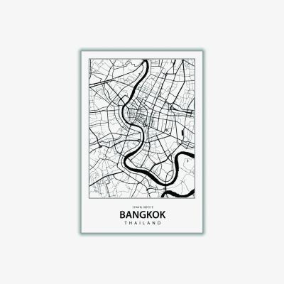Wolf & Badger Black Map Of Bangkok Thailand A1 594 X 841Mm Stanley Print House