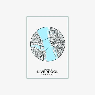 Wolf & Badger Blue Map Of Liverpool A2 420 X 594Mm Stanley Print House