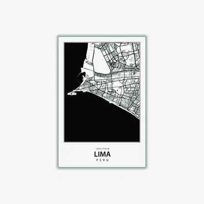 Wolf & Badger Black Map Of Lima Peru A2 420 X 594Mm Stanley Print House
