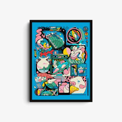 Wolf & Badger Blue Gummday - Abstract Illustration Art Print - Small | 12 X 16" | East Side Studio London