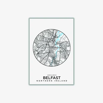 Wolf & Badger Blue Map Of Belfast Large Stanley Print House