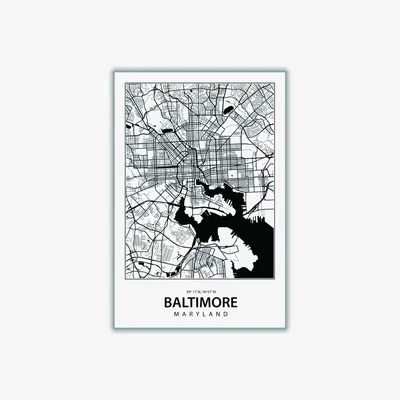 Wolf & Badger Black Map Of Baltimore Maryland A2 420 X 594Mm Stanley Print House